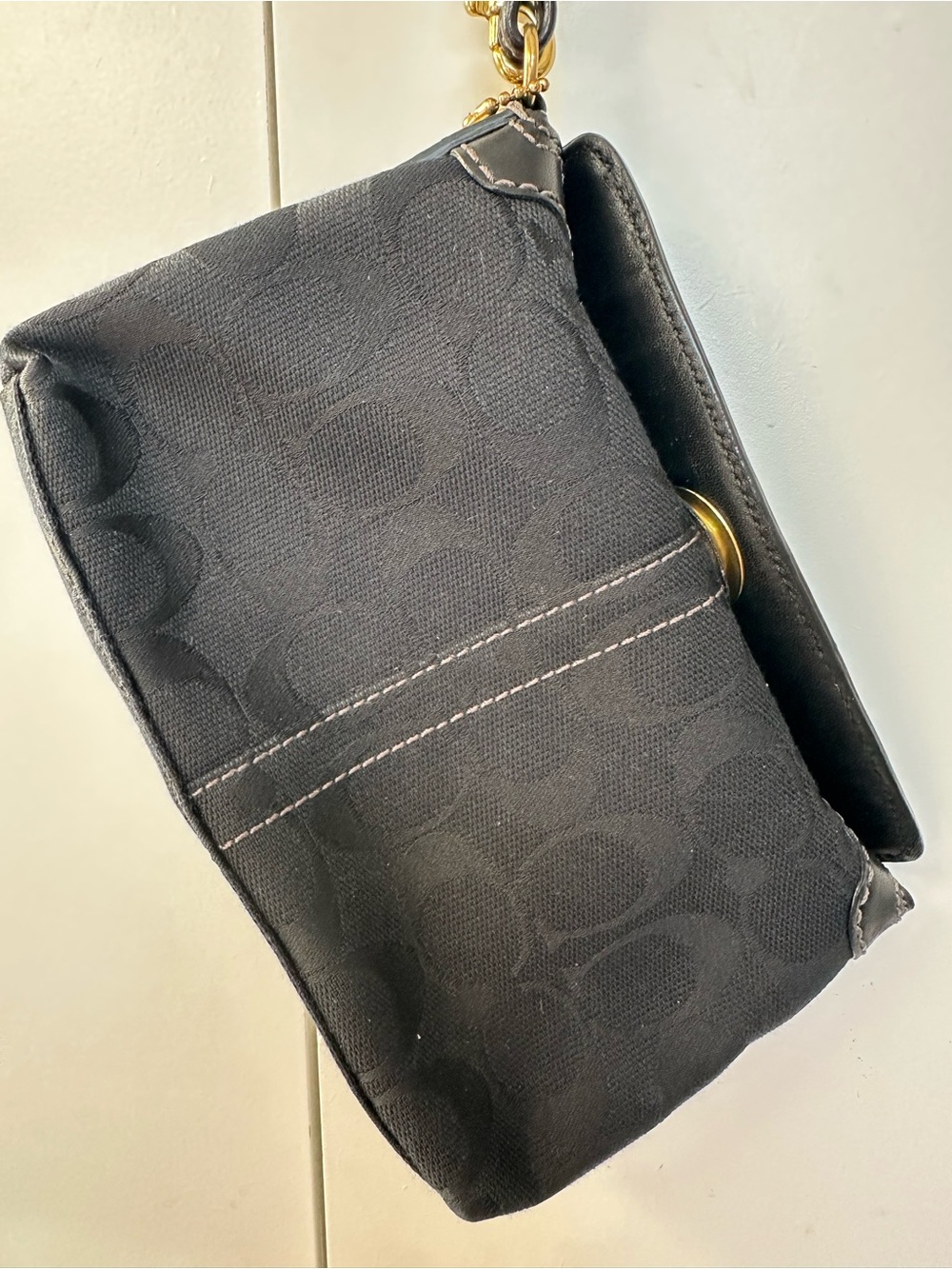 Coach Signature Jacquard Turnlock Wristlet in Black